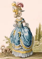 Rückansicht eines Damenkleides, graviert von Voysard, Platte Nr. 8 aus 